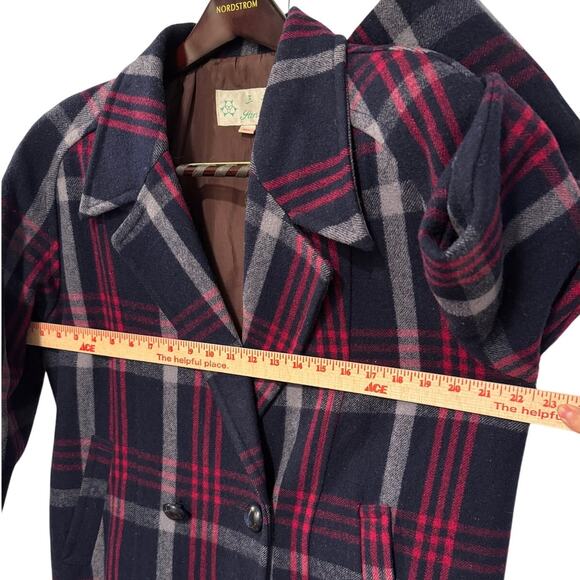 Sezane Vintage XL Oversized Slouchy 100% WOOL Plaid Coat Long Jacket Trench Blue - Picture 8 of 11